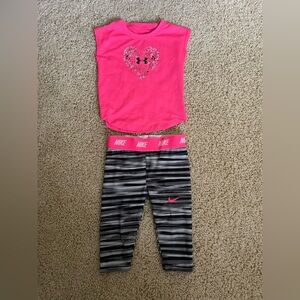 Nike Under Armour Dri-FIT Gray and Pink top and pants legging set